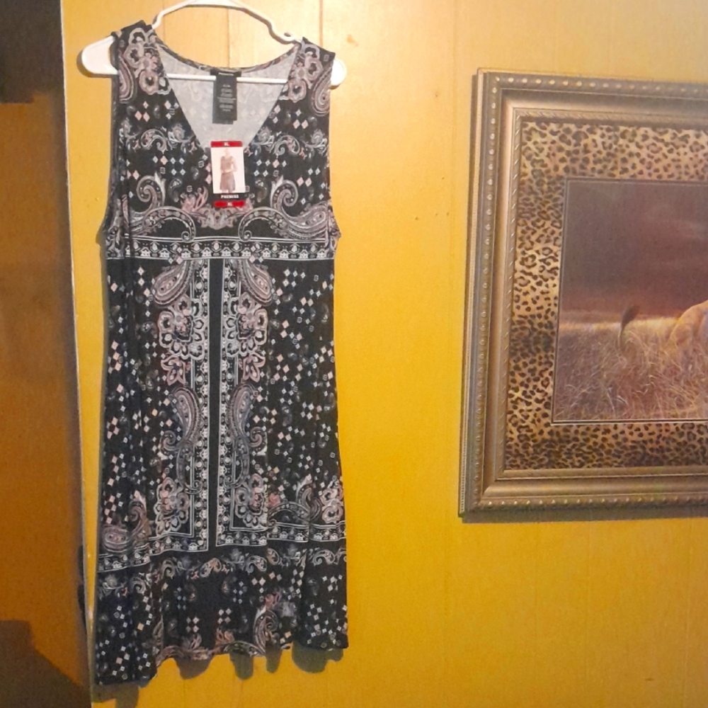 Promise Women's Black Paisley Sleeveless Dress